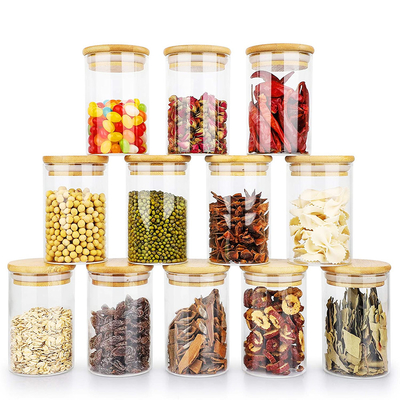 Tarro del almacenamiento de la comida con la tapa de bambú para el caramelo, galleta, arroz, azúcar, harina, pastas, nueces