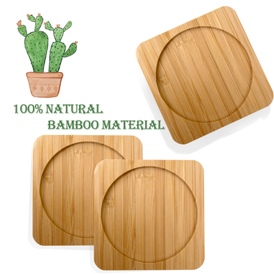Los prácticos de costa de bambú de 6 paquetes los 9cm alrededor forman el laser Logo Bar Home Cup Coasters