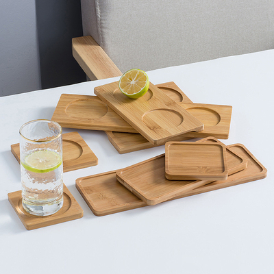 Los prácticos de costa de bambú de 6 paquetes los 9cm alrededor forman el laser Logo Bar Home Cup Coasters