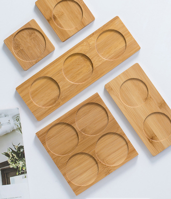Los prácticos de costa de bambú de 6 paquetes los 9cm alrededor forman el laser Logo Bar Home Cup Coasters